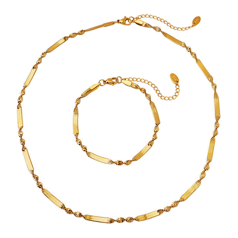 18K Gold Fashion Hip Hop Style Versatile Necklace Bracelet Set