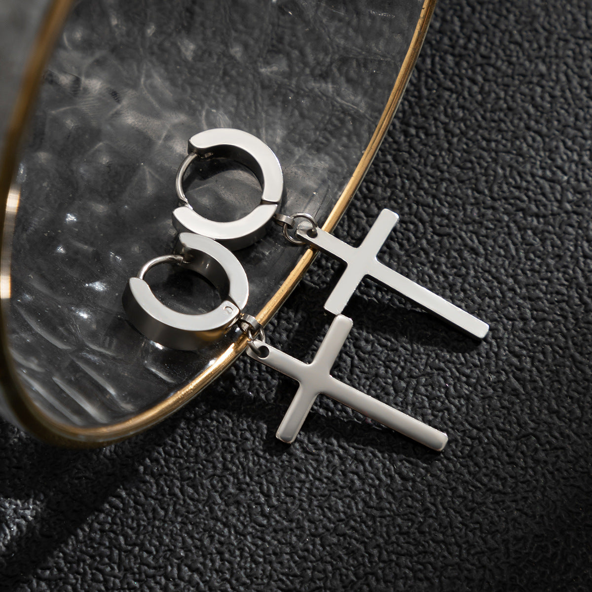 Men Fashionable cross design simple cold style all-match women earrings