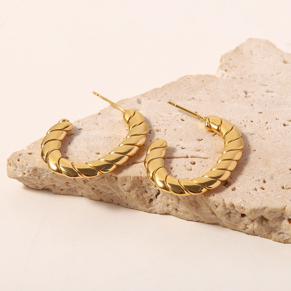 18K gold-plated C-shaped twist all-match earrings