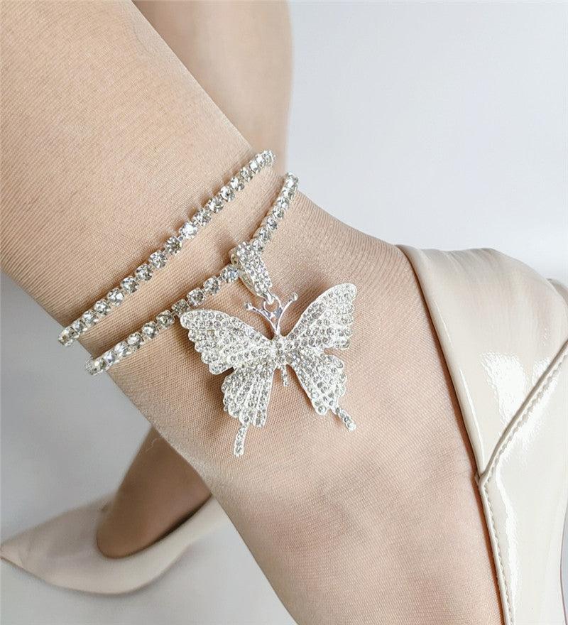 A1.Diamond Butterfly Pendant Double Anklet - Elle Royal Jewelry