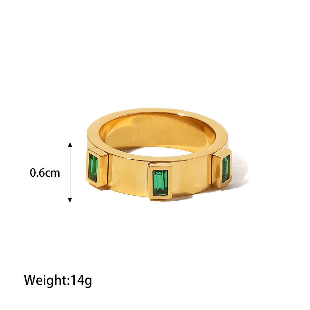 18K Gold Plated Green Baguette Zircon Ring