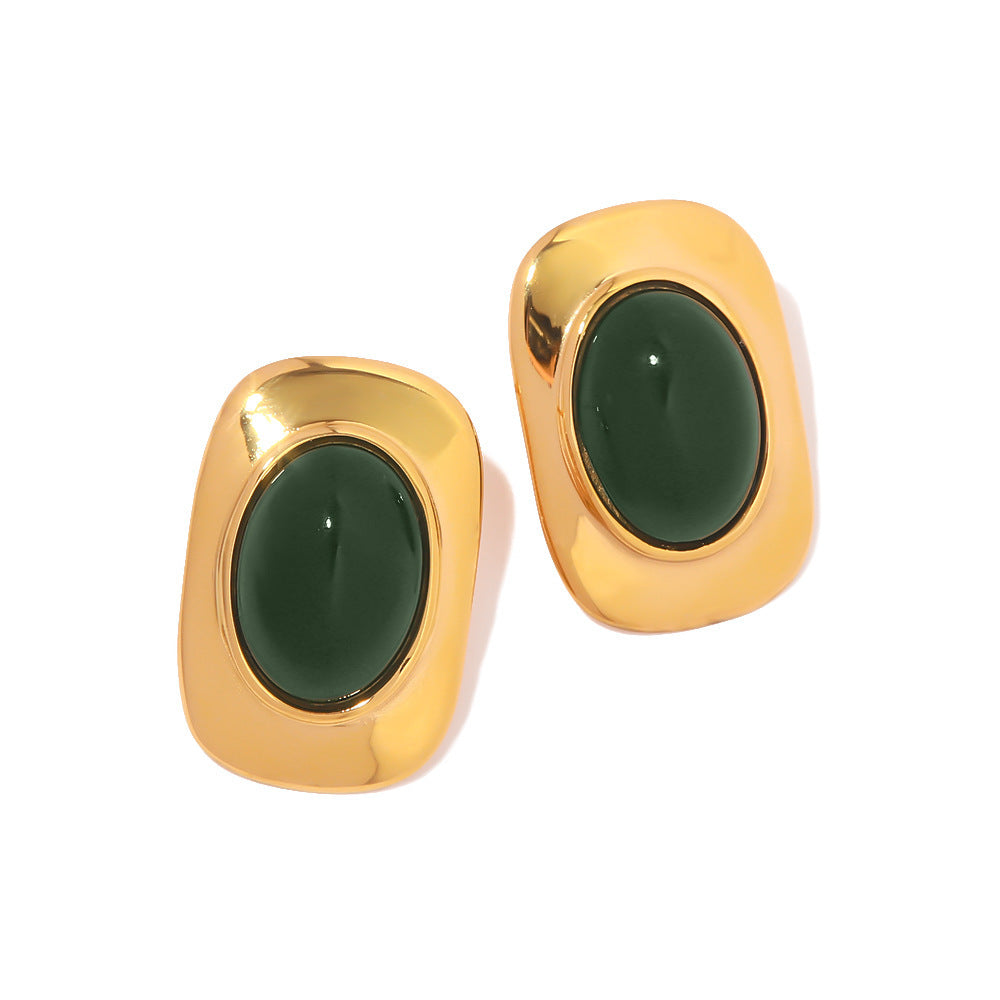 18k gold retro light luxury oval design all-match earrings