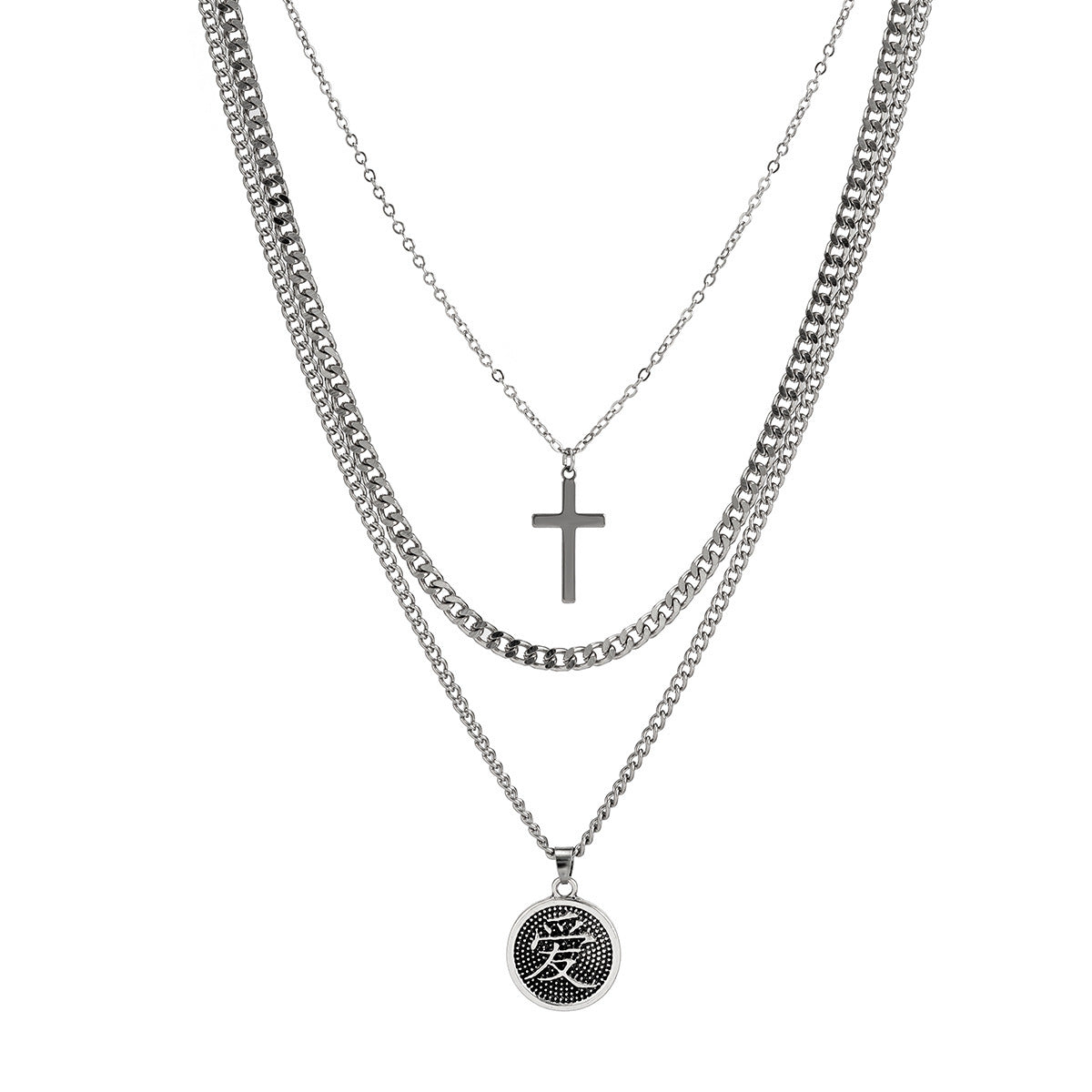 Men Simple Fashion Cross Clavicle Chain Hip Hop Pendant Necklace