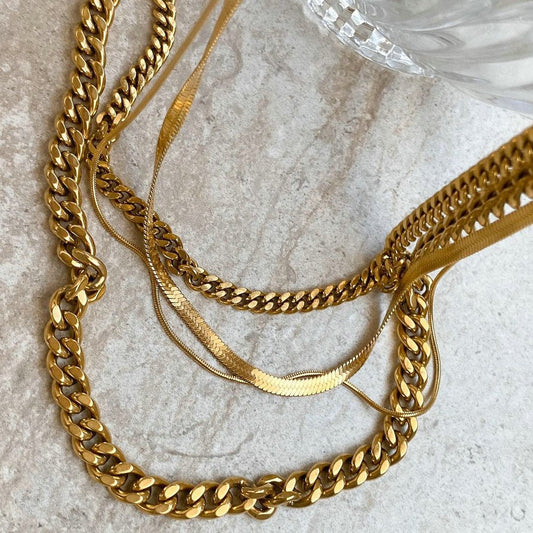 18K Gold Vintage Simple Cuban Chain Design Versatile Necklace