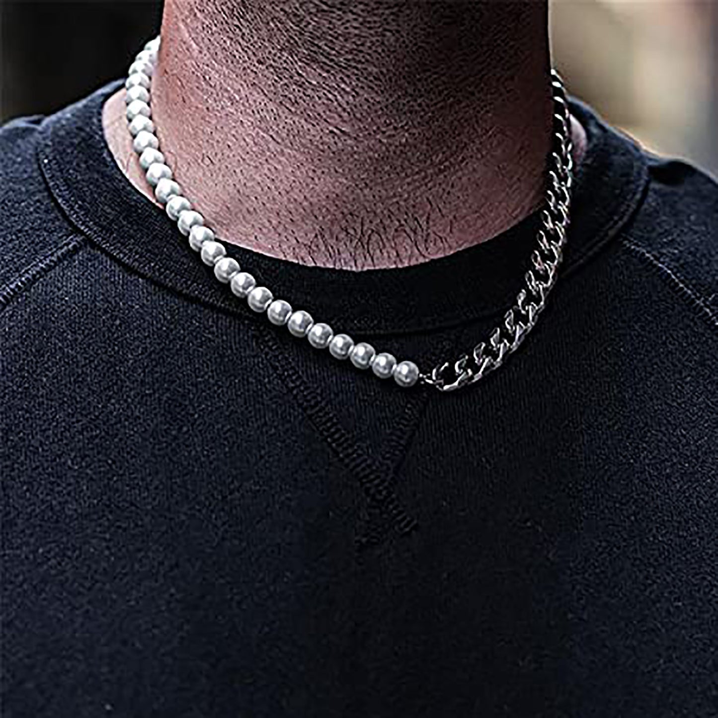 Men Fashion shell bead stitching Cuban chain all-match necklace