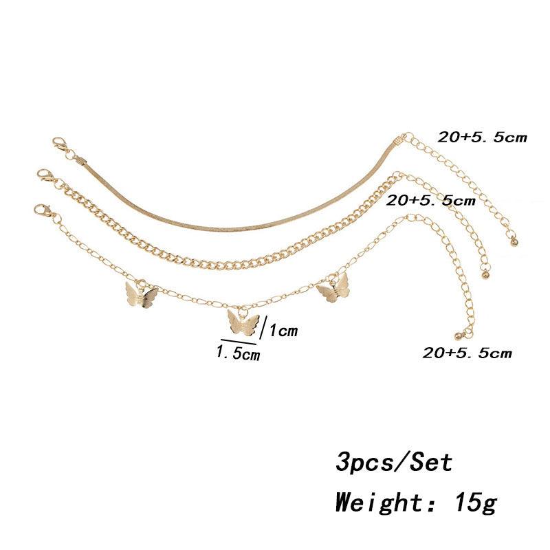 F10.Layered Chain Butterfly Pendant Anklet Set - Elle Royal Jewelry