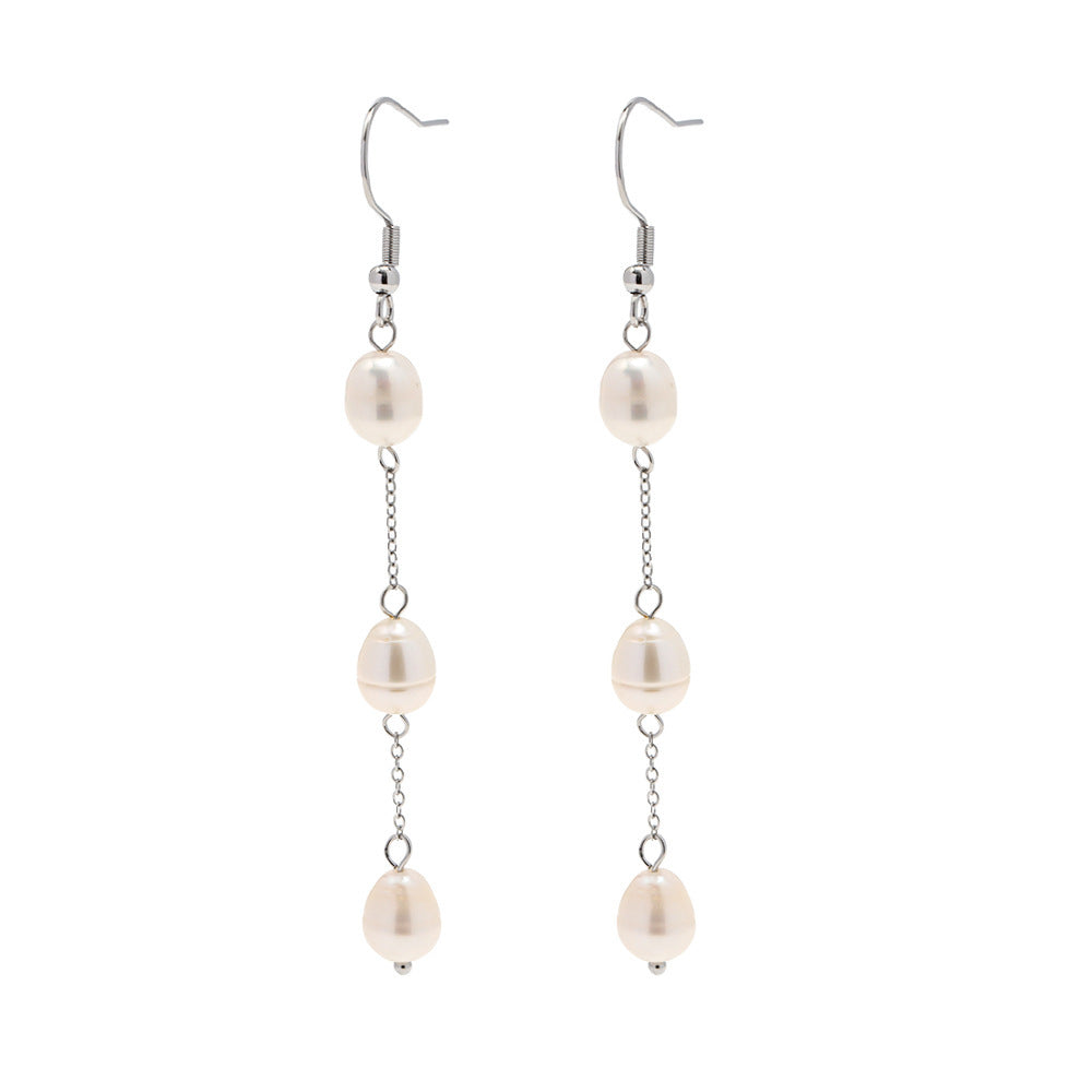 Noble fashion natural freshwater pearl tassel design versatile earrings