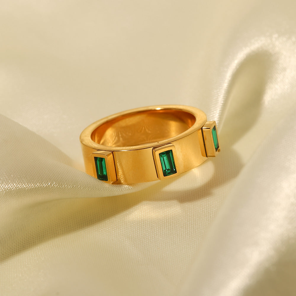 18K Gold Plated Green Baguette Zircon Ring