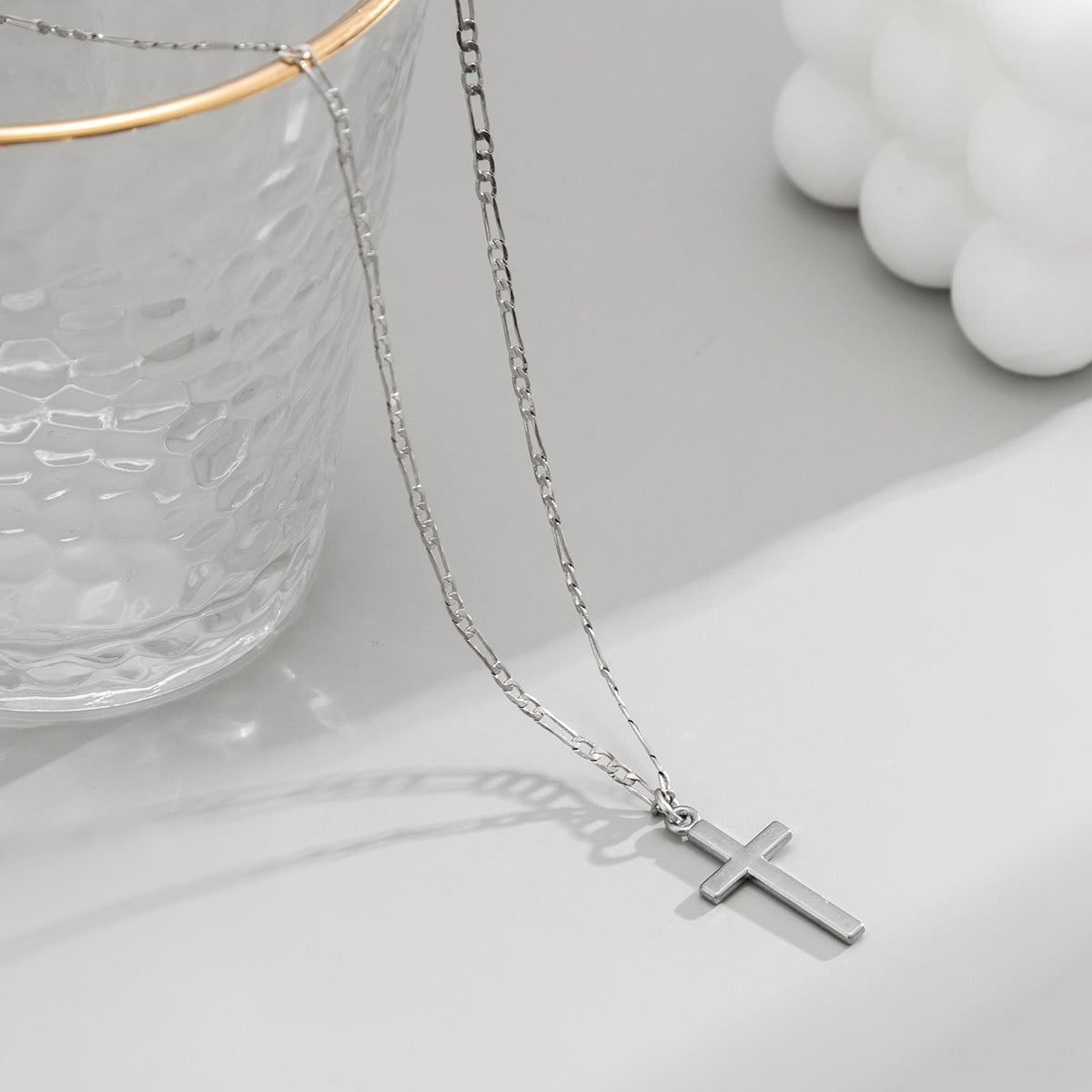 Men Simple Fashion Cross Design Hip Hop Pendant Necklace