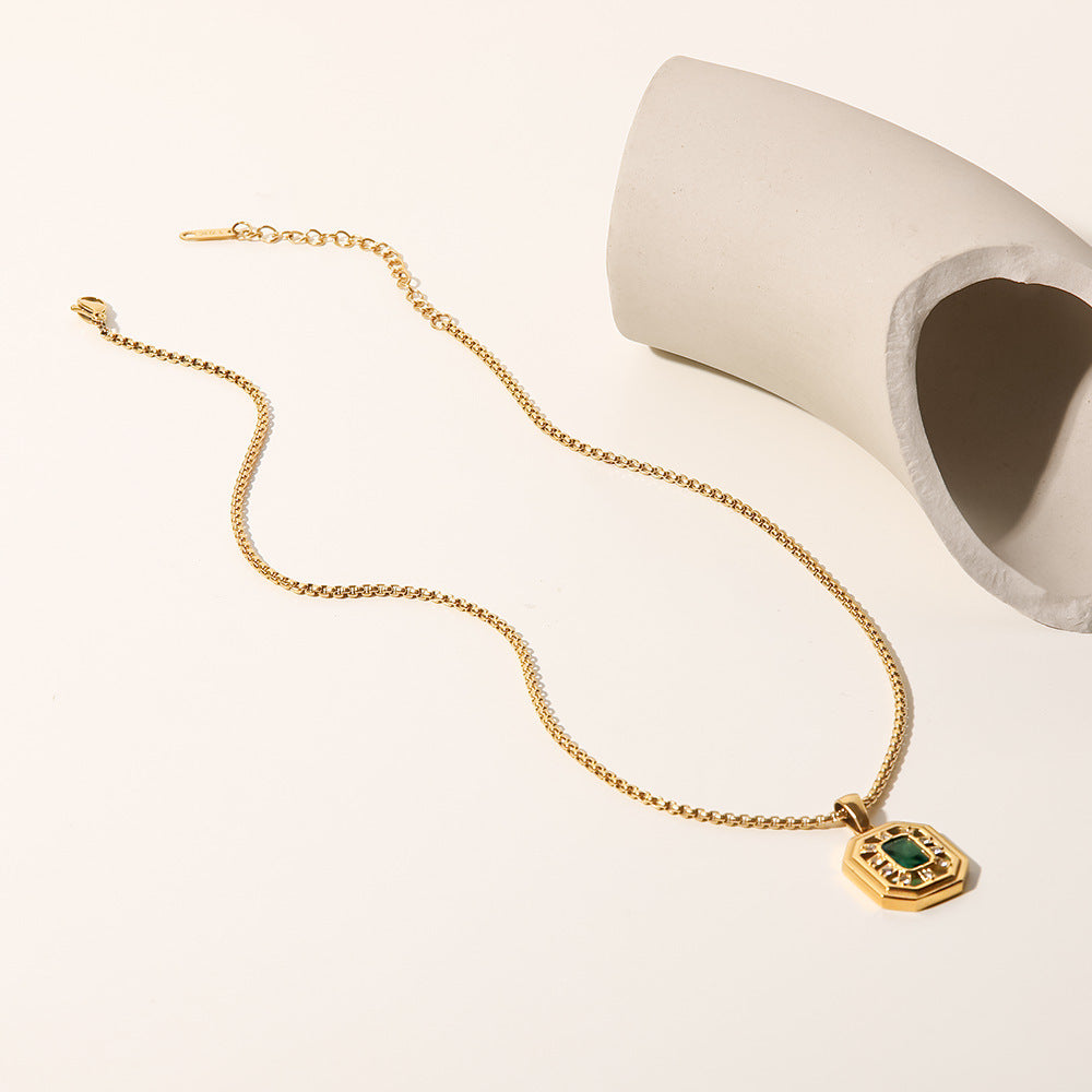 18K gold plated inlaid green zircon simple versatile necklace