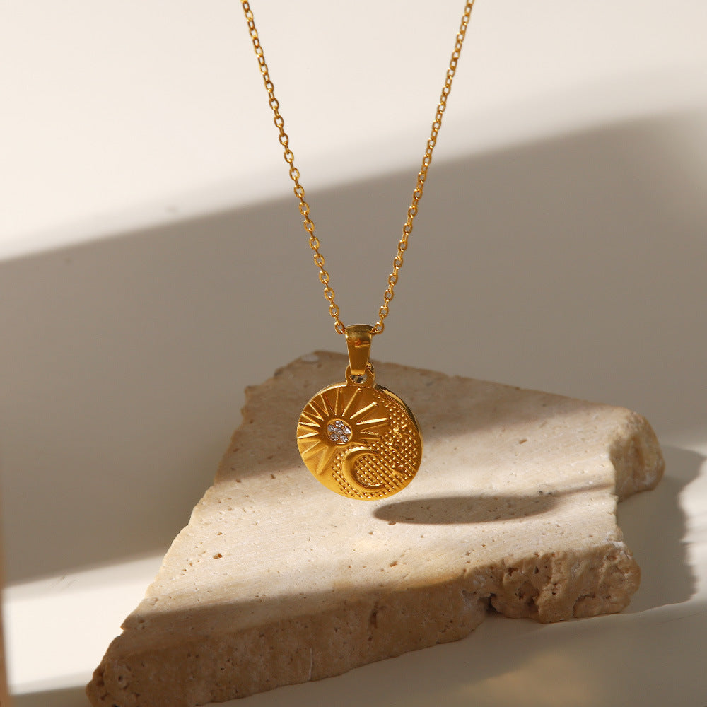 18K Gold Plated Zircon Sun Half Moon Pendant Necklace