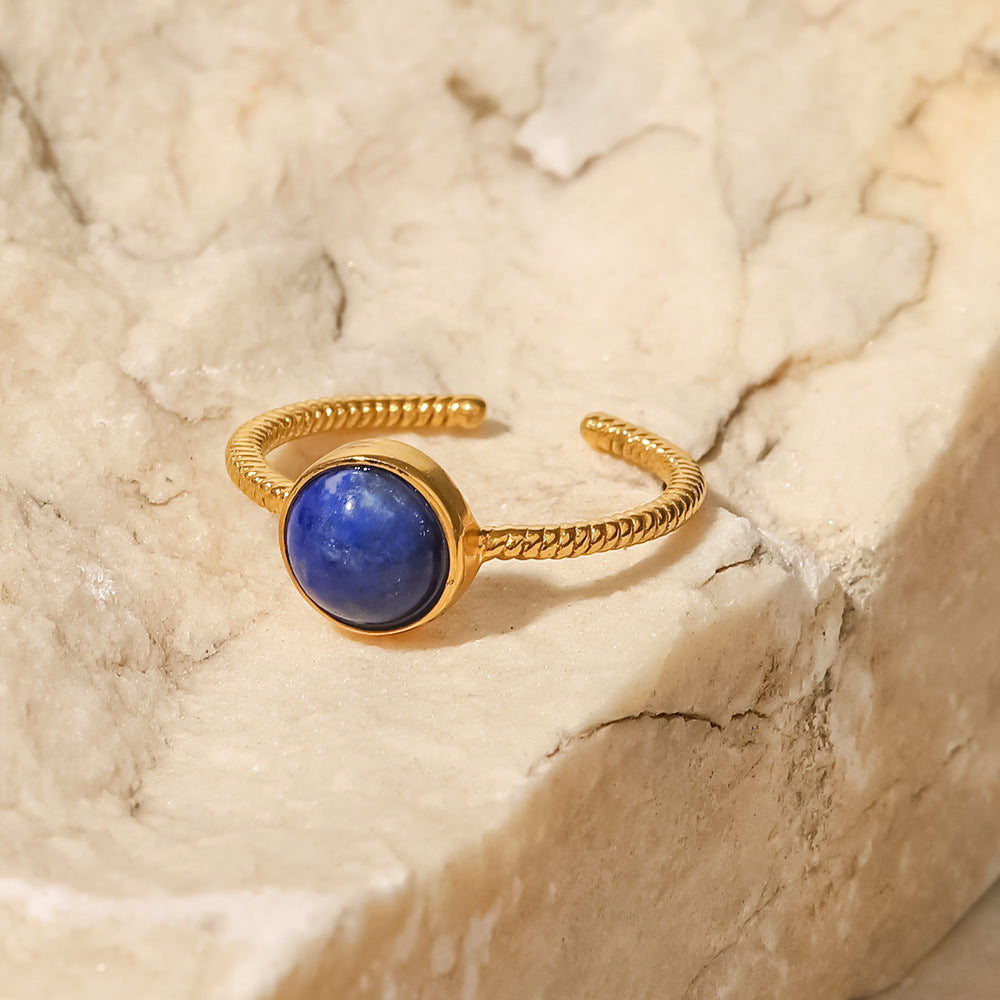 18k Gold Plated Round Lapis Lazuli Adjustable Twist Design Ring