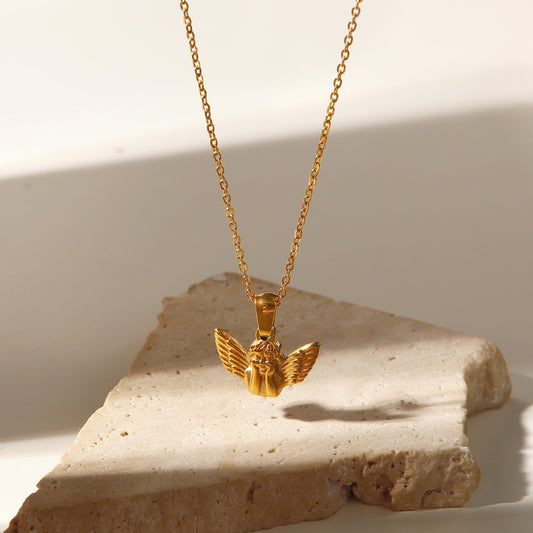 18K Gold Plated Angel Signet Pendant Necklace