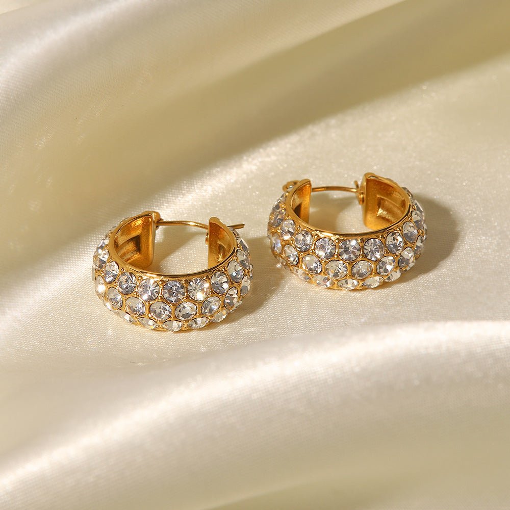 18k Gold Plated Drop Earrings with White Diamonds