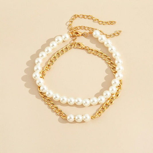 F3.Pearl and chain two-piece anklet - Elle Royal Jewelry