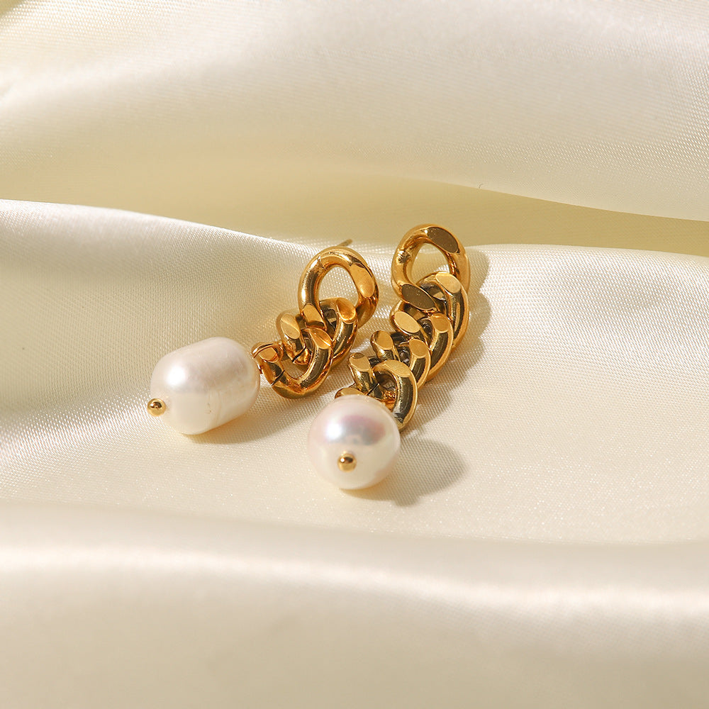 18K Gold Plated Pearl Asymmetric Chain Earrings