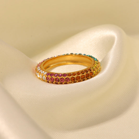 18K Gold Exquisite Fashion Inlaid Color Diamond Versatile Ring