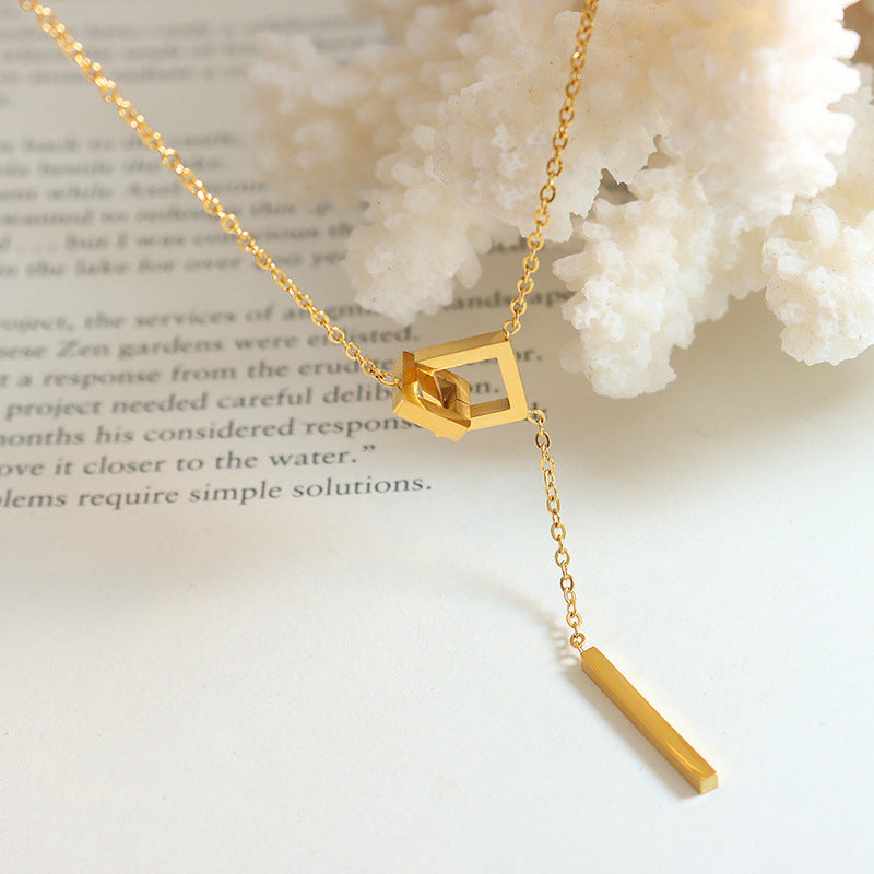 Fashion Simple Geometric Square Long Tassel Necklace