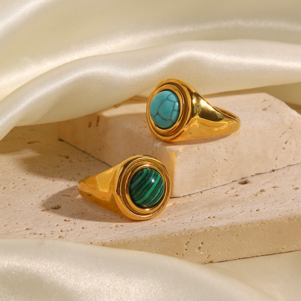 Trendy Inlaid Turquoise Malachite Versatile Ring