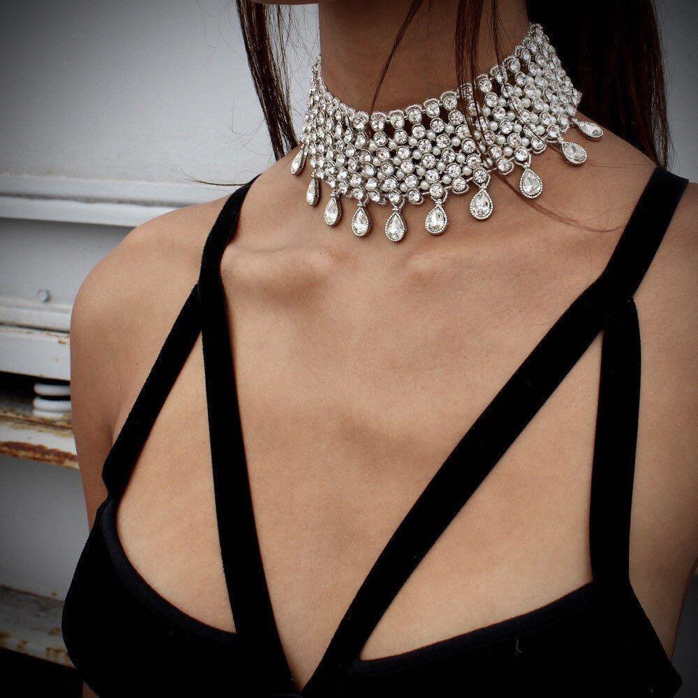 F4.Exaggerated Diamond Waterdrop Jewel Choker - Elle Royal Jewelry