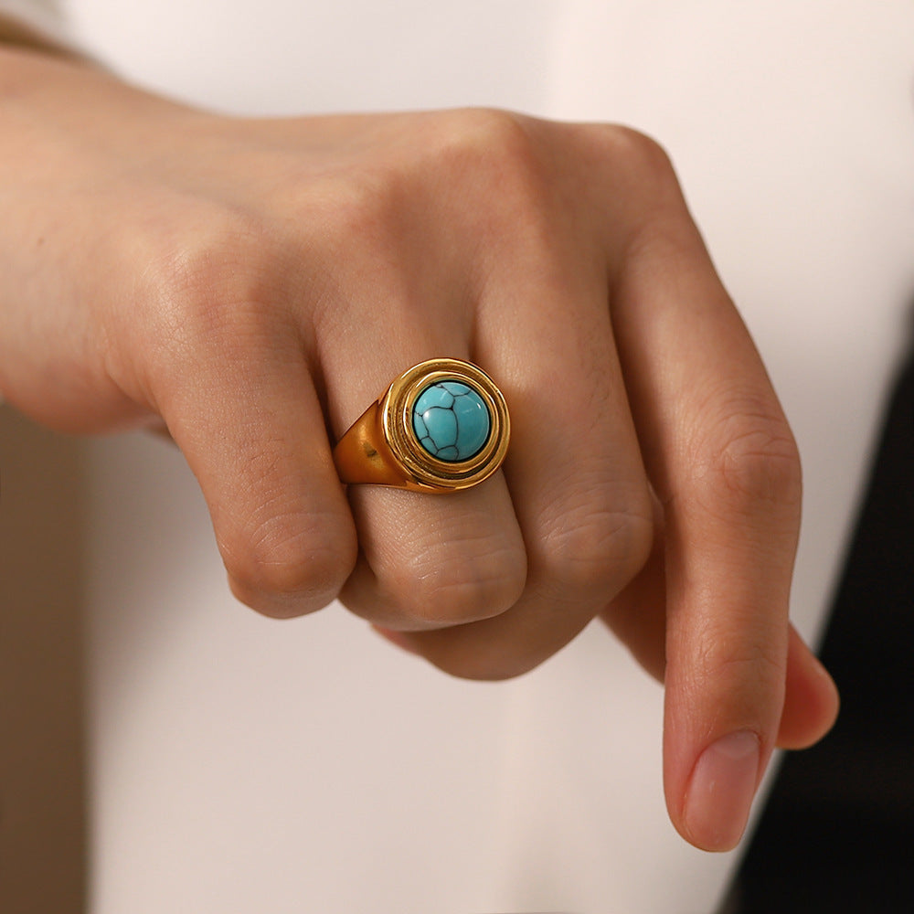 Trendy Inlaid Turquoise Malachite Versatile Ring