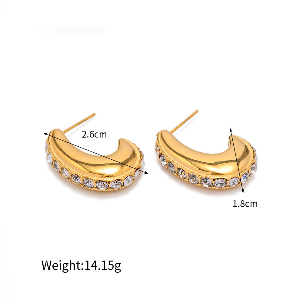 18K Gold Exquisite Fashion Diamond Design Light Luxury Feng Versatile Earrings