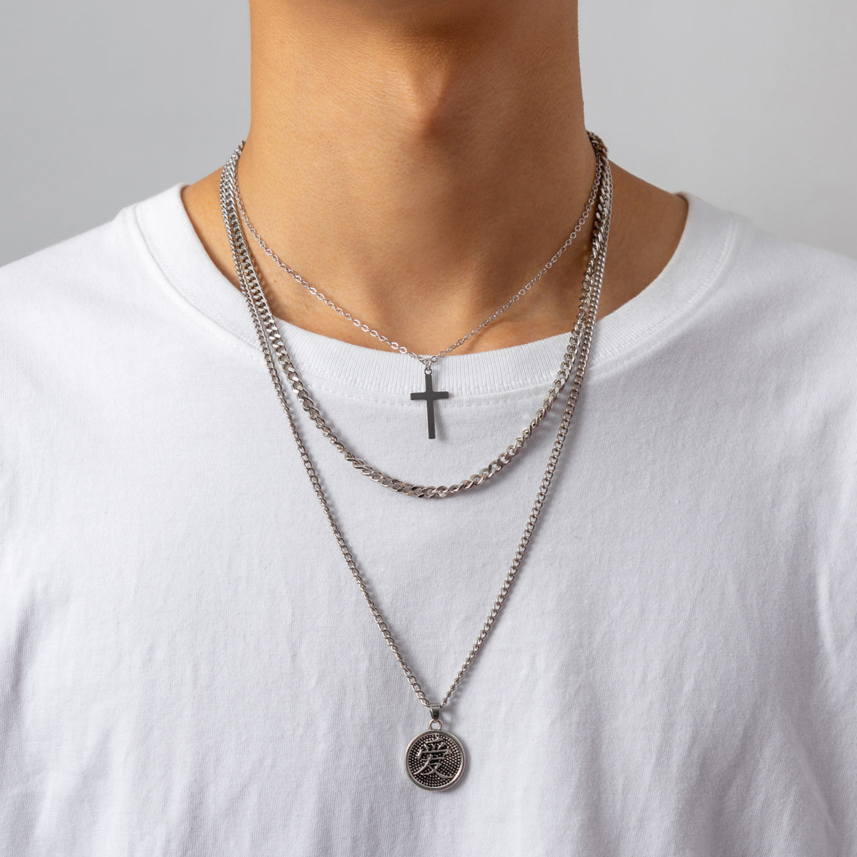 Men Simple Fashion Cross Clavicle Chain Hip Hop Pendant Necklace