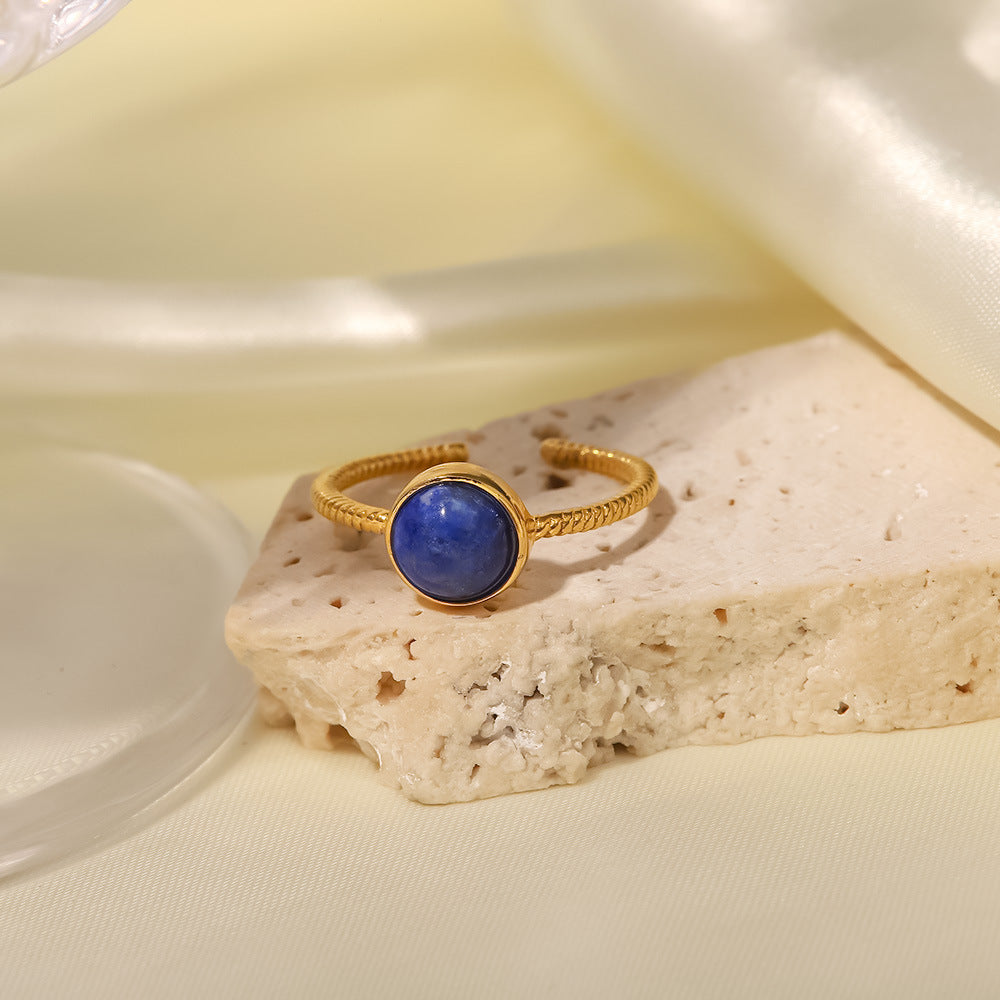 18k Gold Plated Round Lapis Lazuli Adjustable Twist Design Ring