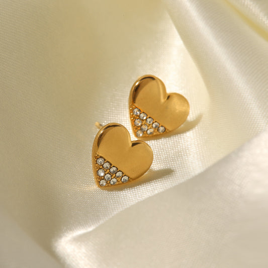 18k gold inlaid zirconium heart earrings