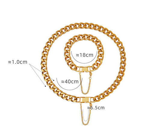 18K Gold Thick Chain Hip Hop Tassel Necklace Bracelet Set