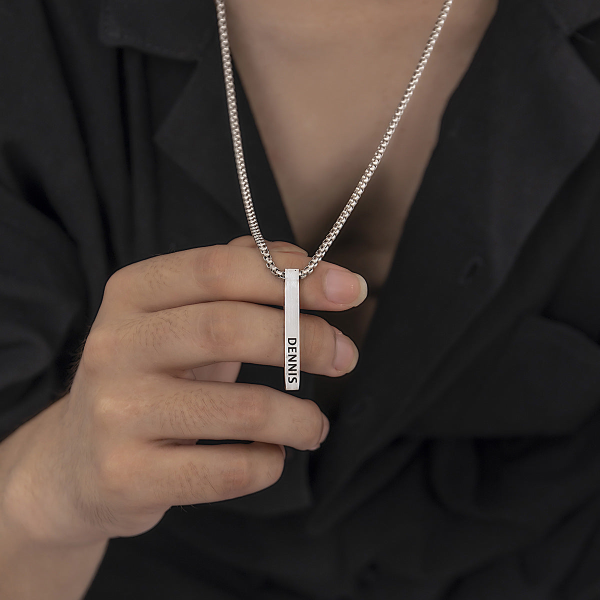 Men Fashion Simple Square Letter Pendant Necklace