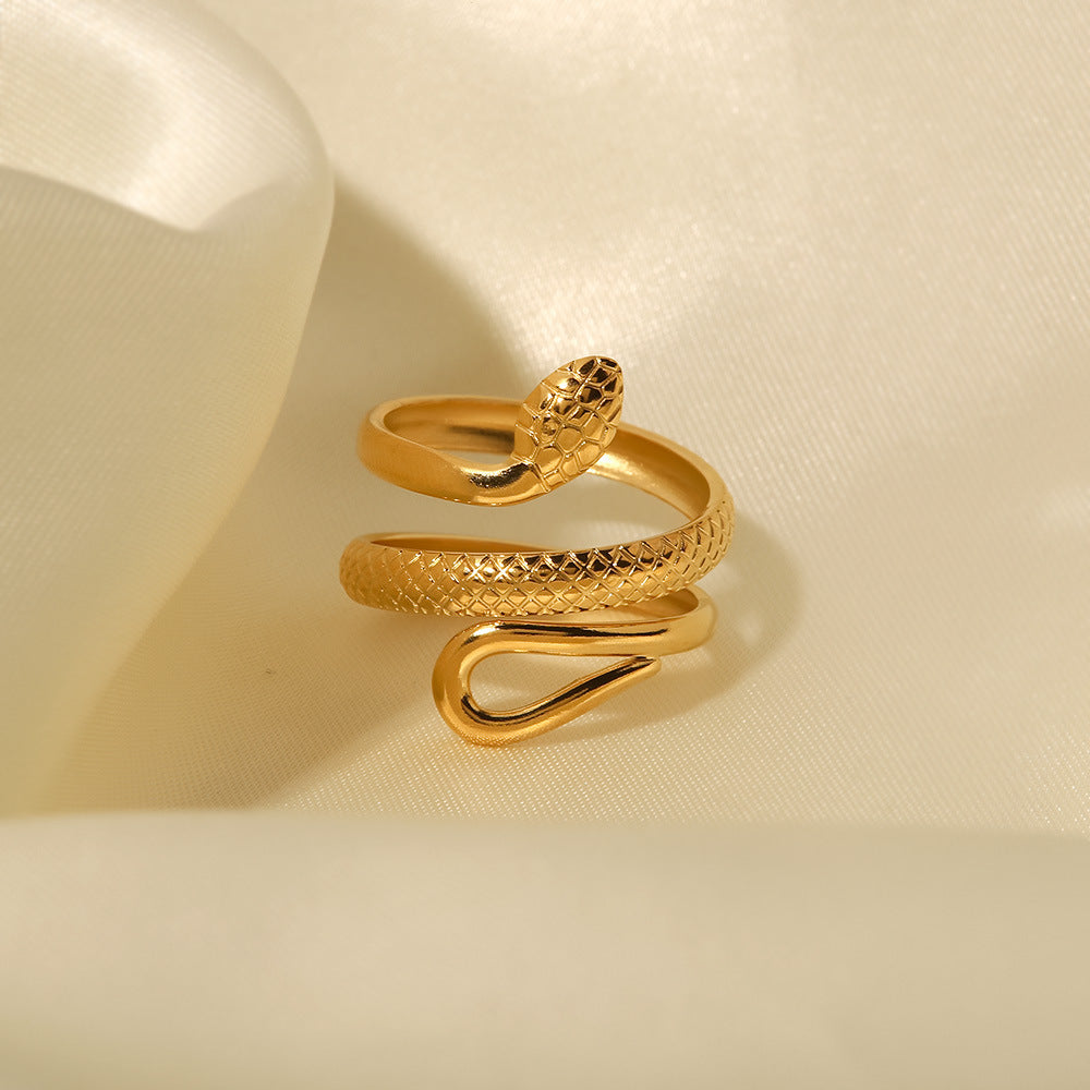 18K Gold Plated Classic Texture Snake Design Openwork Adjustable Ring