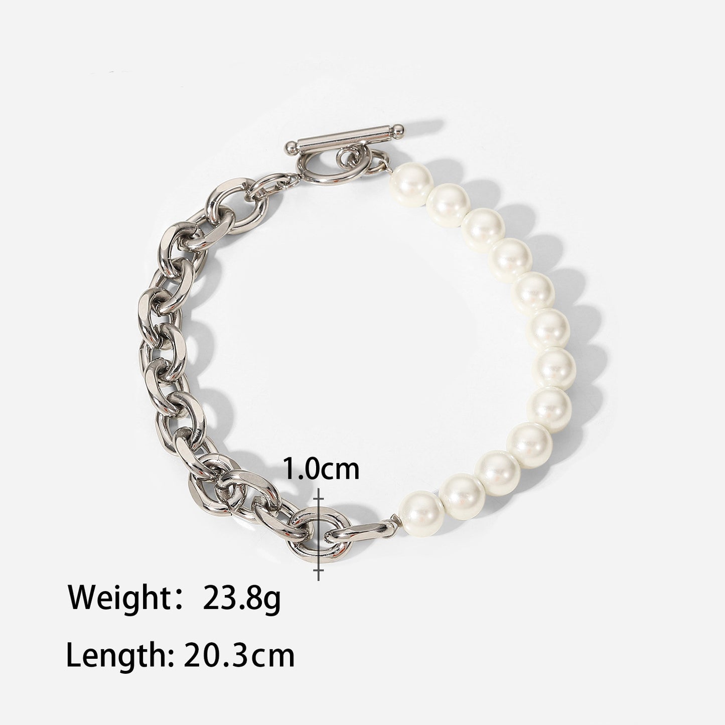 Men Fashionable pearl and stainless steel chain all-match bracelet