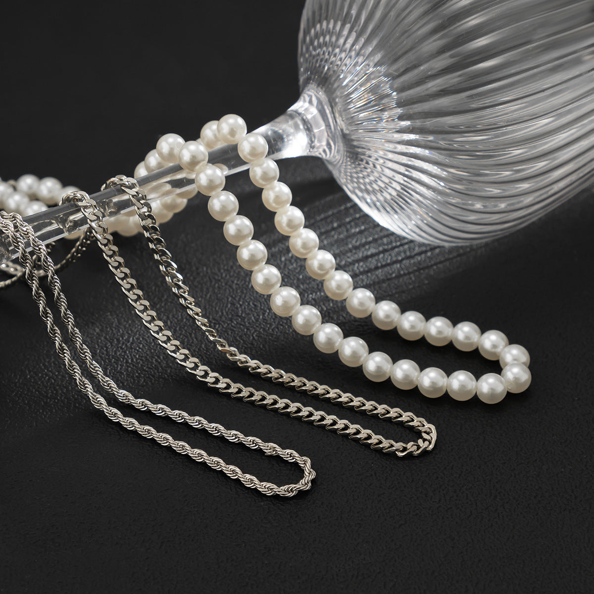 Men Simple Pearl Multilayer Twist Chain Necklace