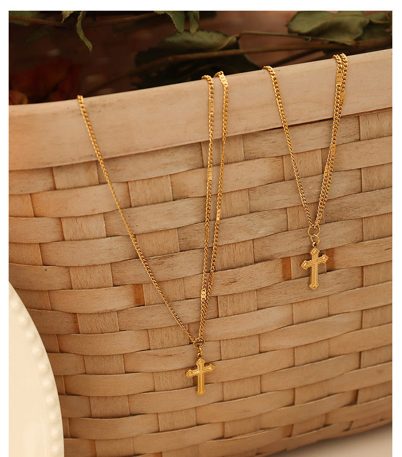 18k Gold Exquisite Cross Design Necklace Bracelet Set