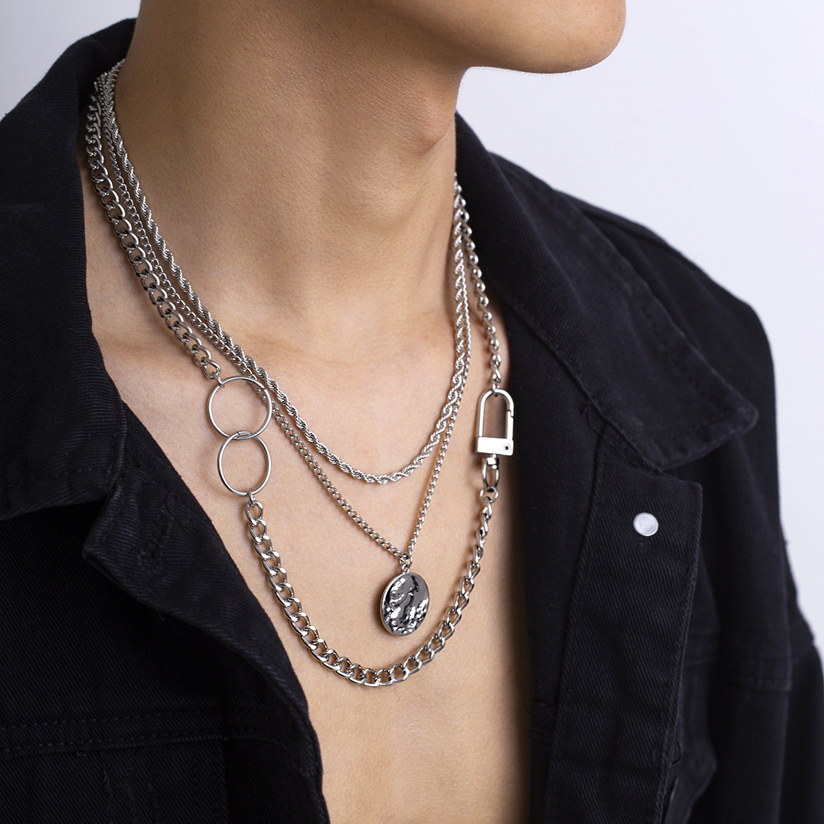 Men Vintage Hip Hop Layered Design Necklace