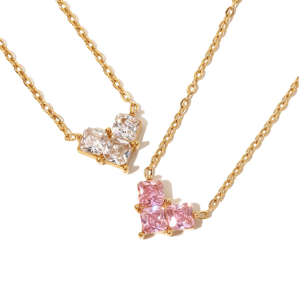 18K Gold Plated Inlaid Pink/White Zircon Love Pendant Necklace