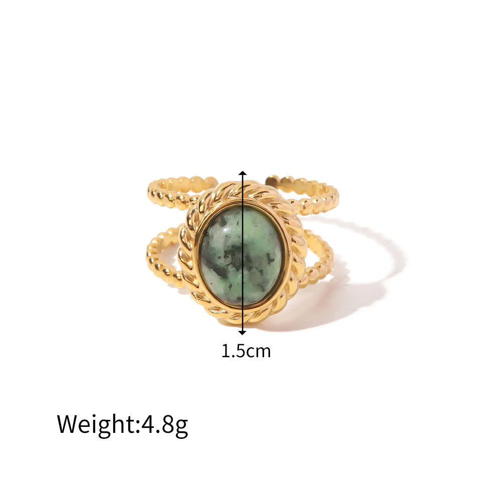 18k Gold Inlaid Green Natural Stone/African Turquoise Ring