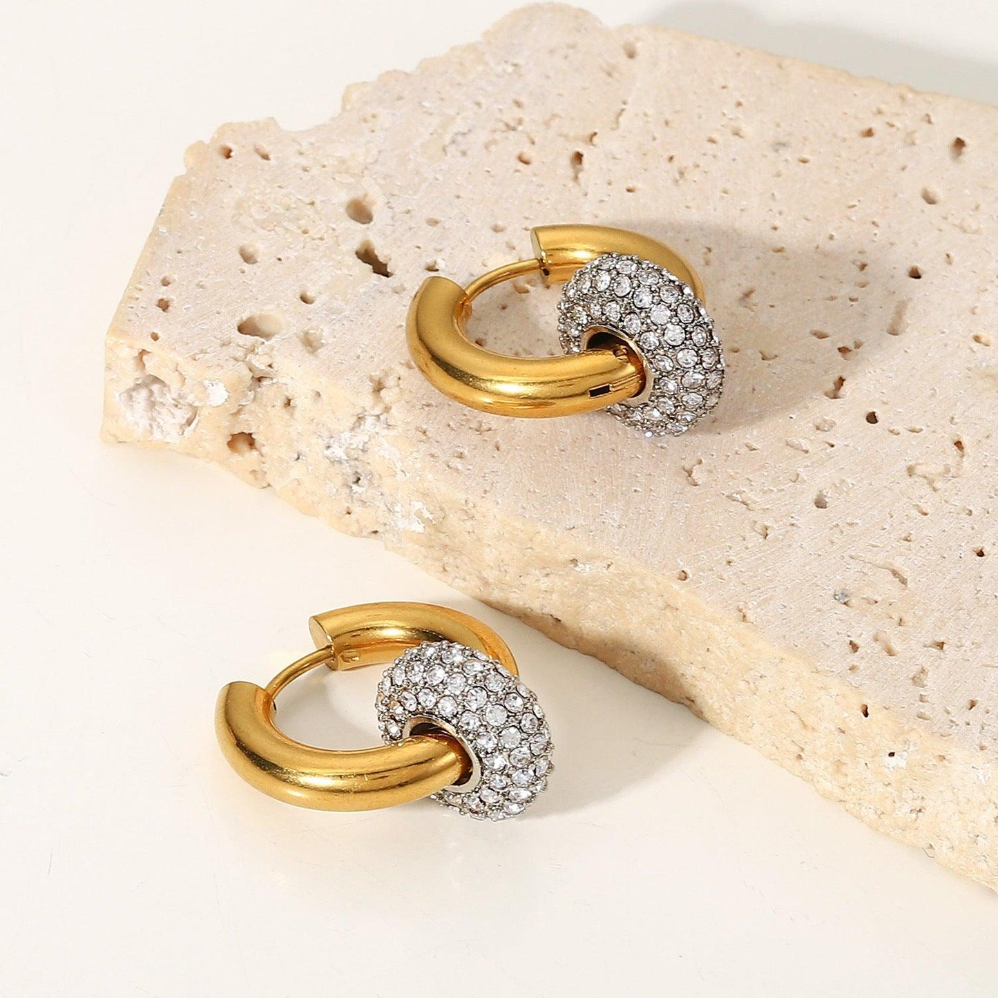 E10.Zircon Hoop Drop Earrings 18K Gold Earrings - Elle Royal Jewelry