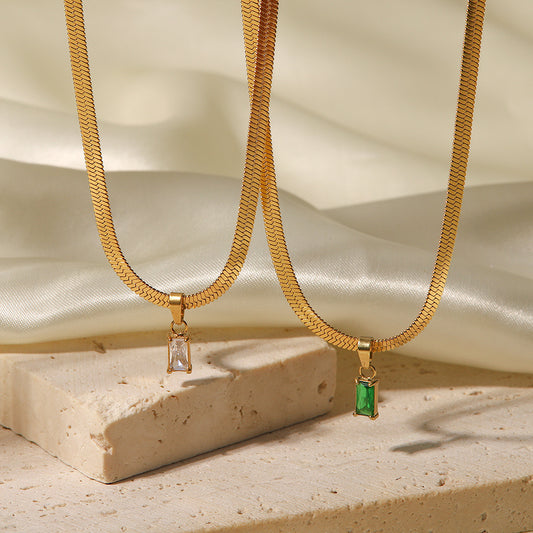 18K Gold Plated Green/White Baguette Zircon Pendant Necklace