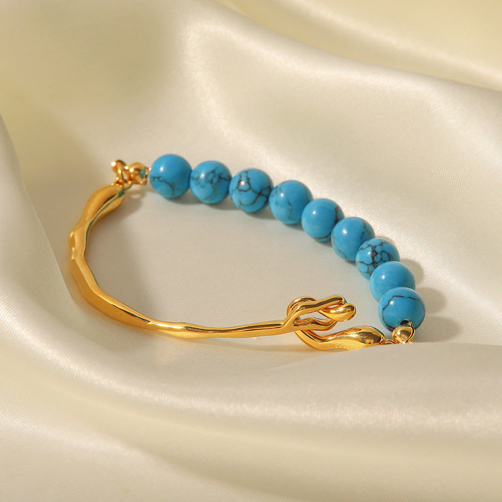 Natural Pearl/Blue Turquoise Light Luxury Vintage 18K Gold Inlaid Bracelet