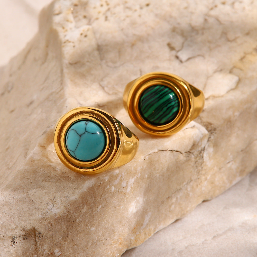 Trendy Inlaid Turquoise Malachite Versatile Ring