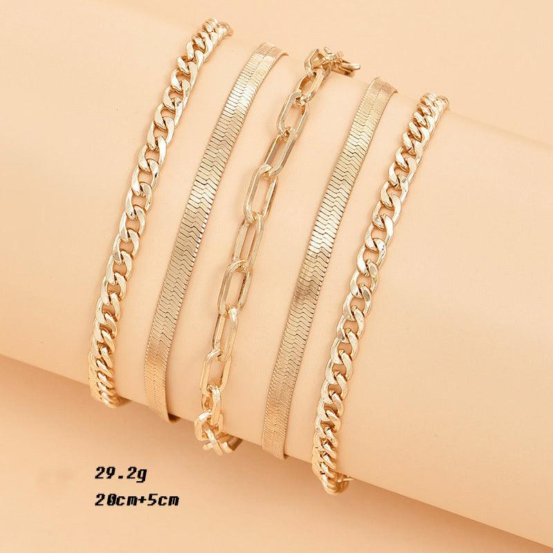 F11.Multilayer Metal Chain Anklet Set Combination - Elle Royal Jewelry