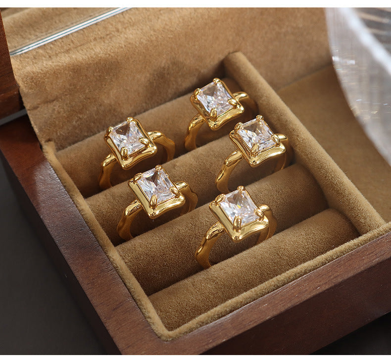 Fashionable and versatile geometric zircon square frame ring