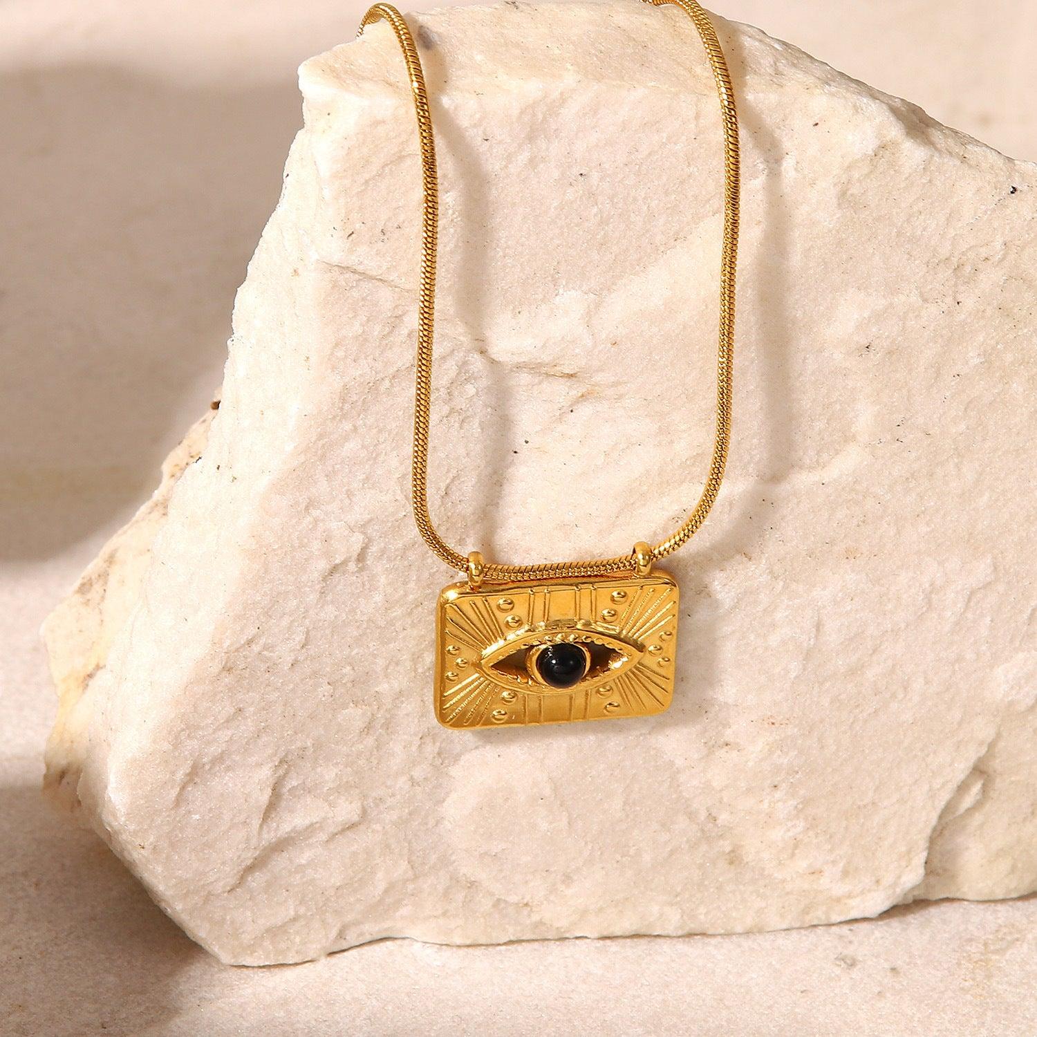 N31.French retro square eye pendant necklace - Elle Royal Jewelry