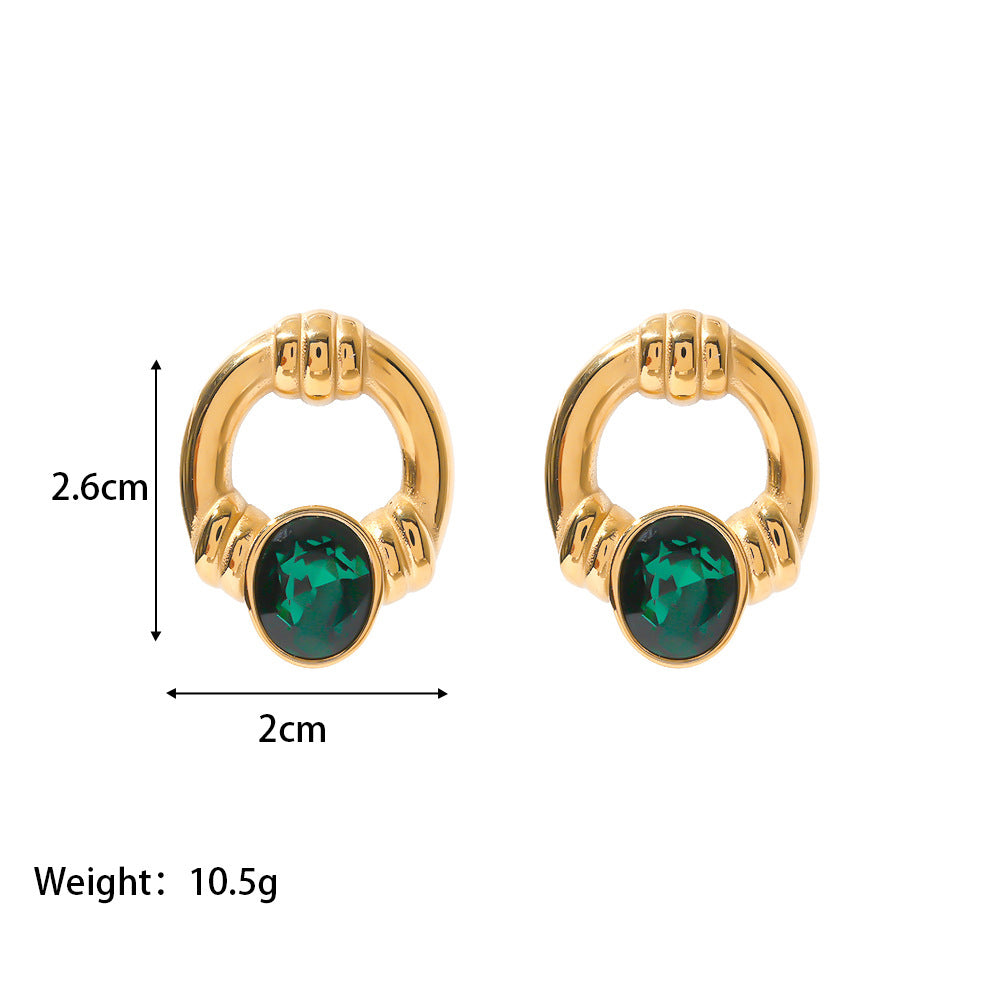 18K Vintage Door Ring Green Zircon Earrings