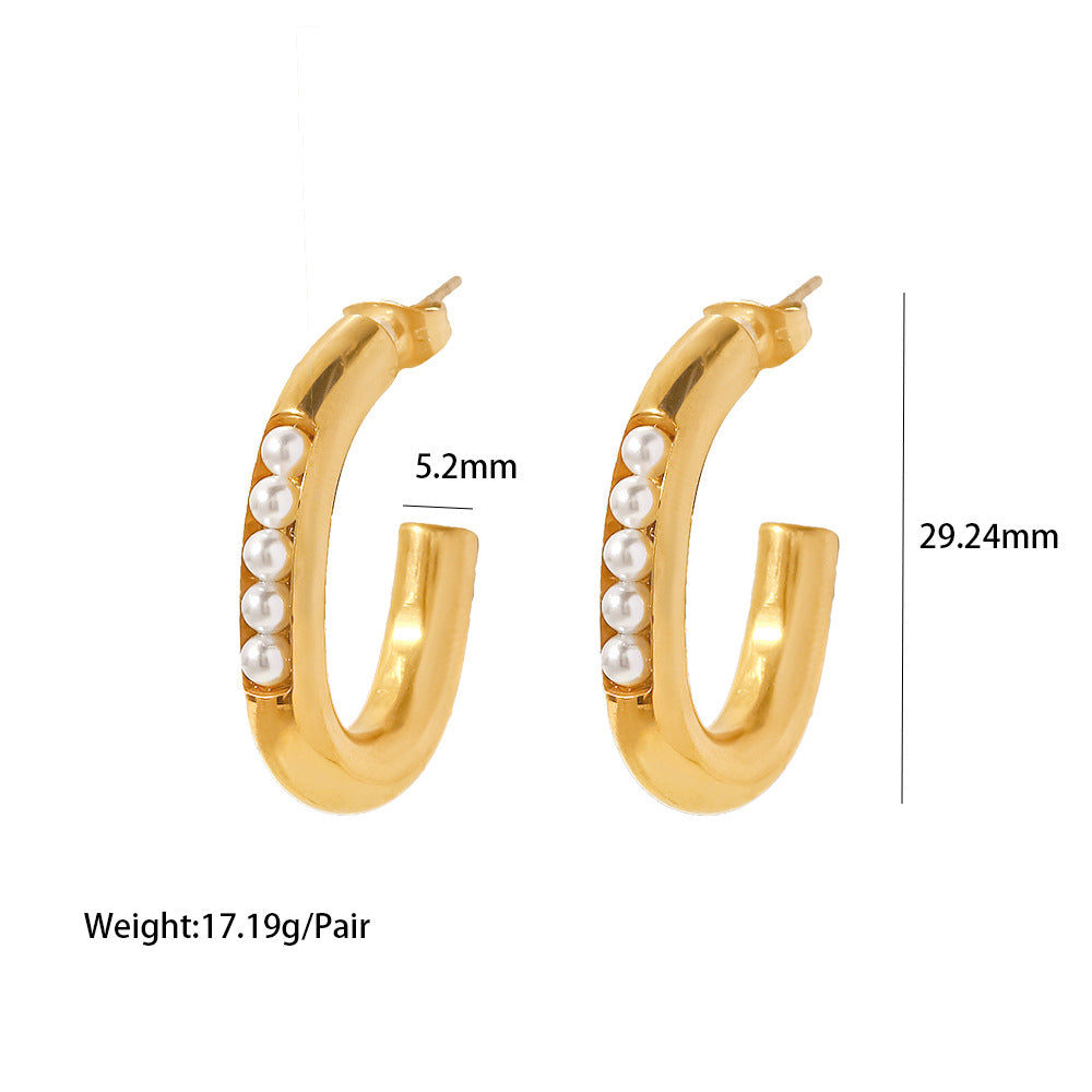 18K gold-plated inlaid pearl all-match earrings