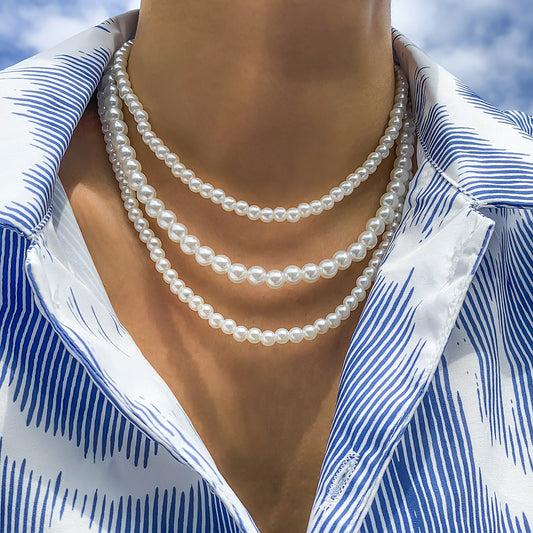 Men Fashionable Three Layered Pearl Versatile Necklace