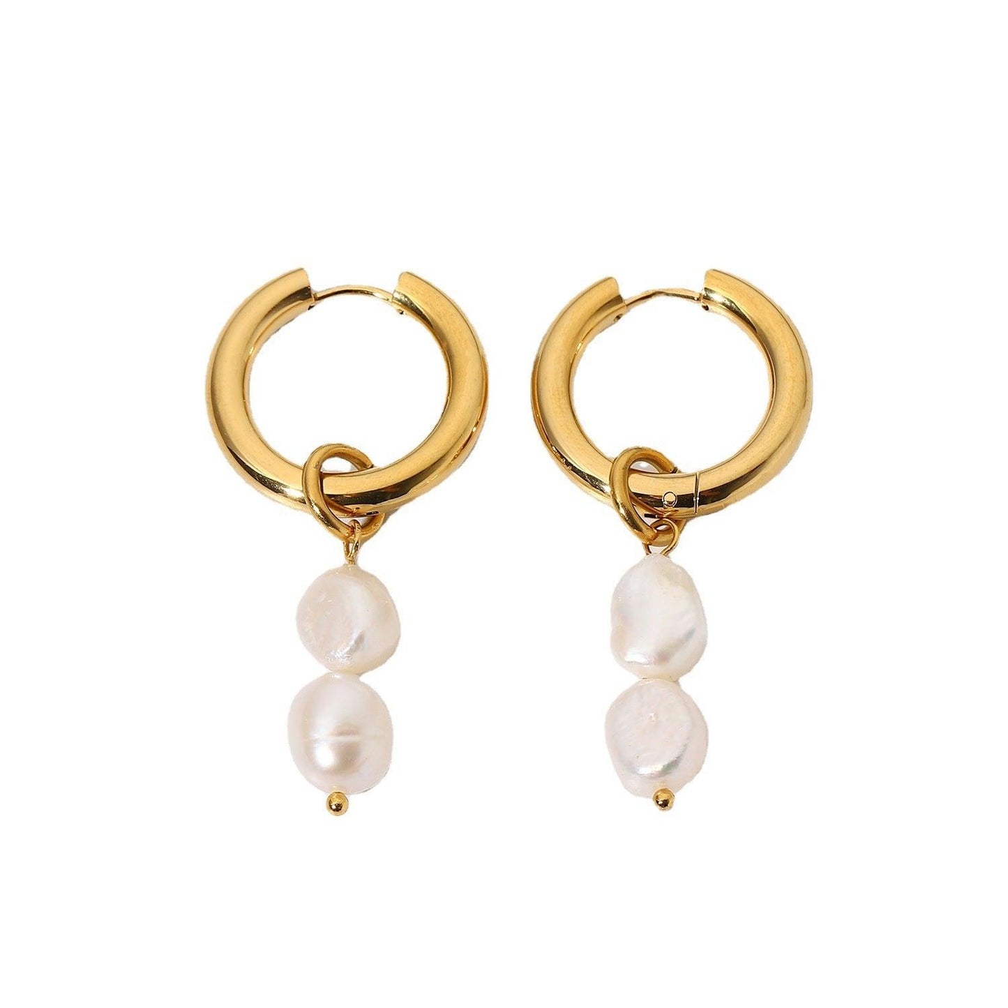 E16.18K Gold Pearl Drop Double Earrings - Elle Royal Jewelry