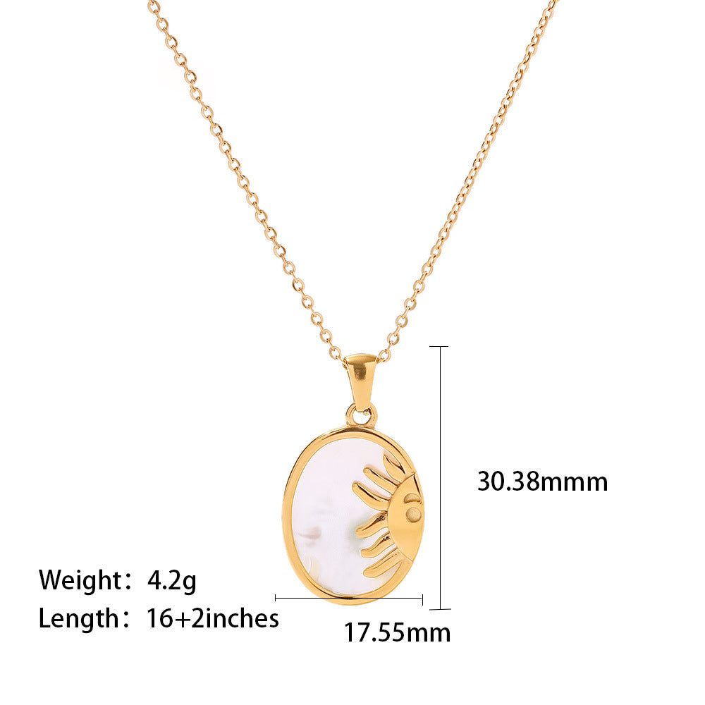 8K Gold Plated Oval Sun Moon Shell Pendant Necklace